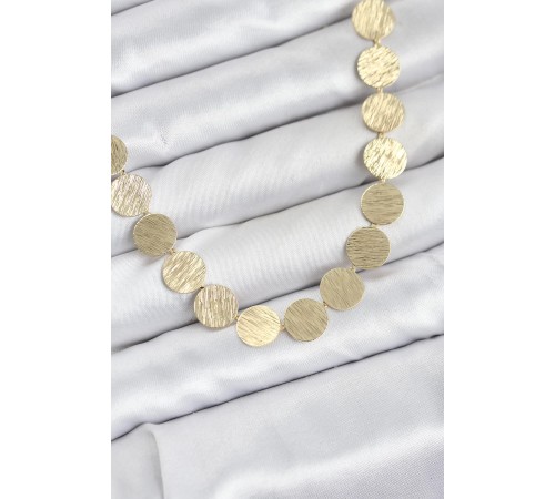 Yuvarlak Plaka Model Gold Renk Kadın Kolye - TJ-BKO10827