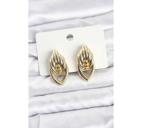 Pirinç Gold Renk Sarmal Damla Model Vintage Kadın Küpe - TJ-BKP11638