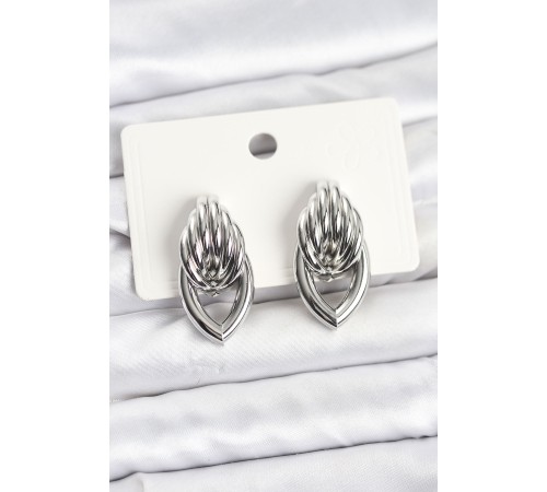 Pirinç Gümüş Renk Sarmal Damla Model Vintage Kadın Küpe - TJ-BKP11639