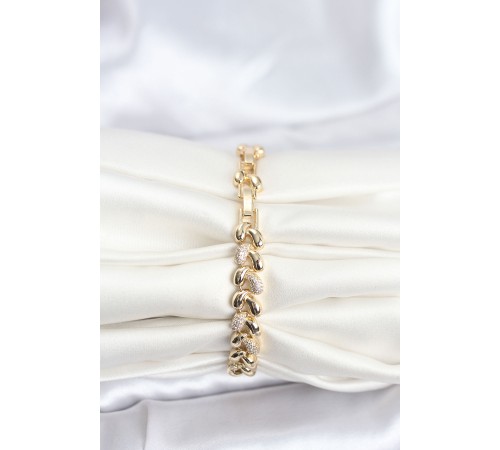 Pirinç Gold Renk VIP Seri Sarmal Damla Model Zirkon Taşlı Kadın Bileklik - TJ-BB8268