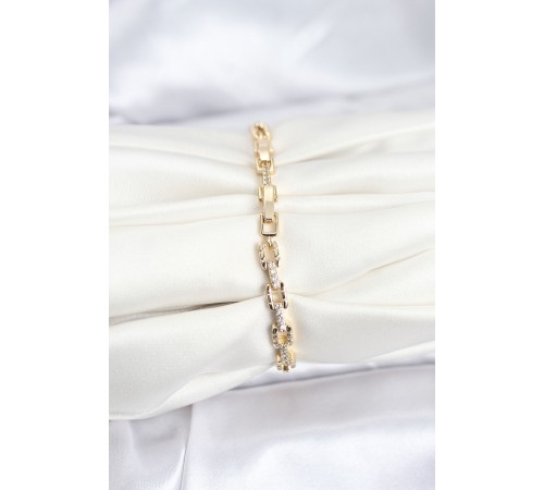 Pirinç Gold Renk VIP Seri Zincir Model Zirkon Taşlı Kadın Bileklik - TJ-BB8270