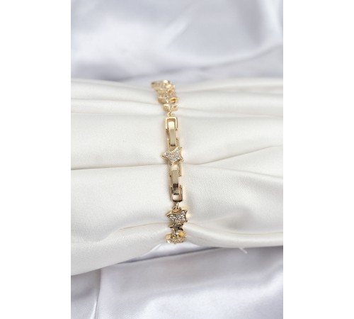 Pirinç Gold Renk VIP Seri Yıldız Model Zirkon Taşlı Kadın Bileklik - TJ-BB8271