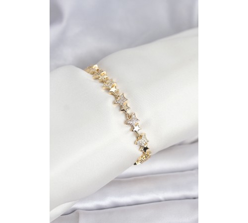 Pirinç Gold Renk VIP Seri Yıldız Model Zirkon Taşlı Kadın Bileklik - TJ-BB8271