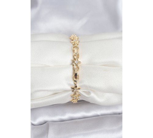 Pirinç Gold Renk VIP Seri Sıralı Taşlı Yıldız Model Zirkon Taşlı Kadın Bileklik - TJ-BB8272