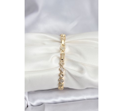 Pirinç Gold Renk VIP Seri Sıralı Yonca Model Zirkon Taşlı Kadın Bileklik - TJ-BB8273