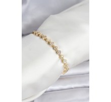 Pirinç Gold Renk VIP Seri Sıralı Yonca Model Zirkon Taşlı Kadın Bileklik - TJ-BB8273