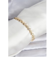 Pirinç Gold Renk VIP Seri Sıralı Yonca Model Zirkon Taşlı Kadın Bileklik - TJ-BB8273