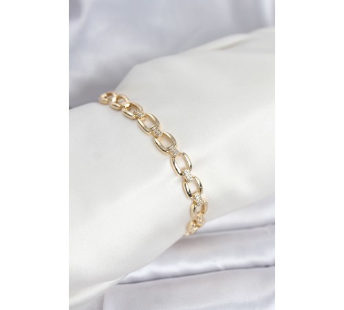 Pirinç Gold Renk VIP Seri Zincir Model Zirkon Taşlı Kadın Bileklik - TJ-BB8274