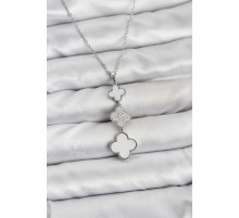 316L Çelik Zincir Gümüş Renk Yonca Detaylı Zirkon Taşlı Kadın Kolye - TJ-BKO10828