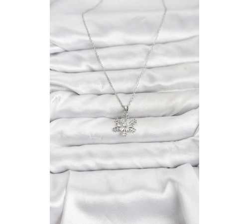 316L Çelik Zincir Gümüş Renk Kar Tanesi Model Zirkon Taşlı Kadın Kolye - TJ-BKO10830