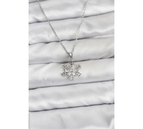 316L Çelik Zincir Gümüş Renk Kar Tanesi Model Zirkon Taşlı Kadın Kolye - TJ-BKO10830