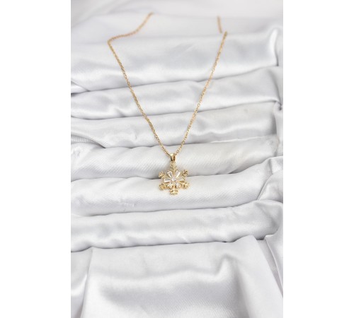 316L Çelik Zincir Gold Renk Kar Tanesi Model Zirkon Taşlı Kadın Kolye - TJ-BKO10831