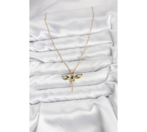 316L Çelik Zincir Gold Renk Yusufçuk Model Zirkon Taşlı Kadın Kolye - TJ-BKO10833