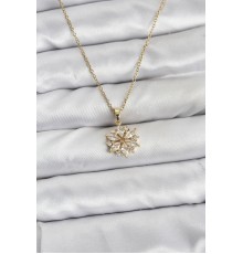 316L Çelik Zincir Gold Renk Lotus Model Zirkon Taşlı Kadın Kolye - TJ-BKO10835