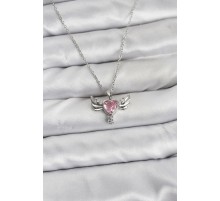 316L Çelik Zincir Gümüş Renk Kanatlı Kalp Model Zirkon Taşlı Kadın Kolye - TJ-BKO10836