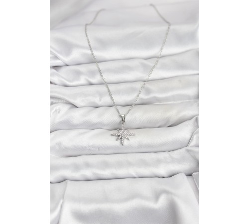 316L Çelik Zincir Gümüş Renk Kutup Yıldızı Model Zirkon Taşlı Kadın Kolye - TJ-BKO10838