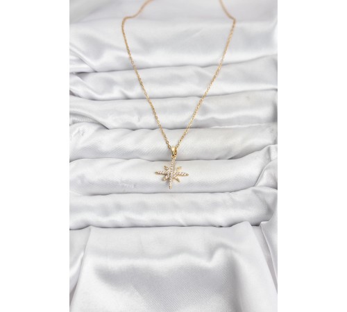 316L Çelik Zincir Gold Renk Kutup Yıldızı Model Zirkon Taşlı Kadın Kolye - TJ-BKO10839