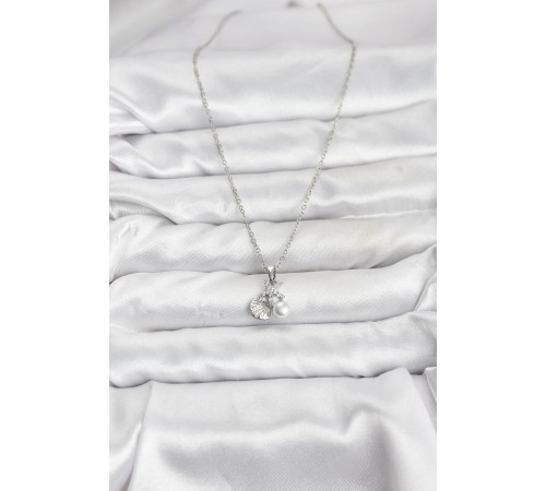 316L Çelik Zincir Gümüş Renk Deniz Kabuğu ve Deniz Yıldızı Model Zirkon Taşlı Kadın Kolye - TJ-BKO10840