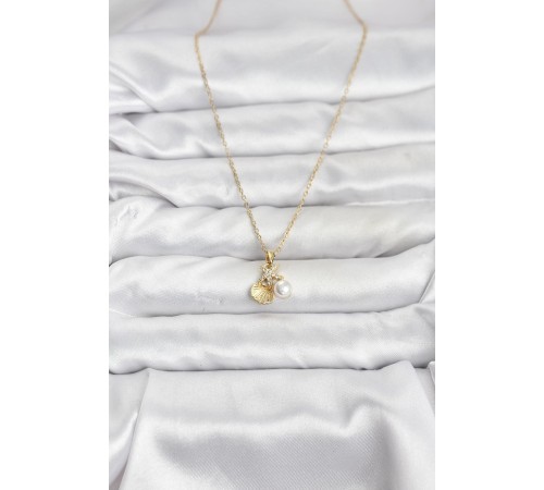 316L Çelik Zincir Gold Renk Deniz Kabuğu ve Deniz Yıldızı Model Zirkon Taşlı Kadın Kolye - TJ-BKO10841