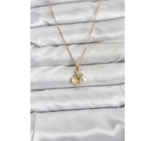316L Çelik Zincir Gold Renk Deniz Kabuğu ve Deniz Yıldızı Model Zirkon Taşlı Kadın Kolye - TJ-BKO10841