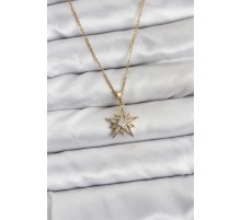 316L Çelik Zincir Gold Renk Yıldız Model Zirkon Taşlı Kadın Kolye - TJ-BKO10844
