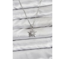 316L Çelik Zincir Gümüş Renk Yıldız Model Zirkon Taşlı Kadın Kolye - TJ-BKO10845