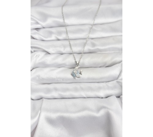 316L Çelik Zincir Gümüş Renk Balık Model Zirkon Taşlı Kadın Kolye - TJ-BKO10847