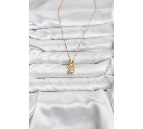 316L Çelik Zincir Gold Renk Teddy Bear Model Zirkon Taşlı Kadın Kolye - TJ-BKO10852