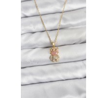 316L Çelik Zincir Gold Renk Teddy Bear Model Zirkon Taşlı Kadın Kolye - TJ-BKO10852