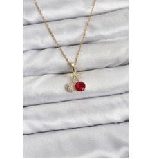 316L Çelik Zincir Gold Renk Kiraz Model Zirkon Taşlı Kadın Kolye - TJ-BKO10854