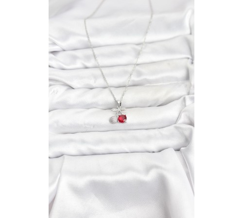 316L Çelik Zincir Gümüş Renk Kiraz Model Zirkon Taşlı Kadın Kolye - TJ-BKO10855