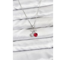 316L Çelik Zincir Gümüş Renk Kiraz Model Zirkon Taşlı Kadın Kolye - TJ-BKO10855