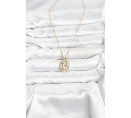 316L Çelik Zincir Gold Renk Plaka Model Zirkon Taşlı Kadın Kolye - TJ-BKO10858