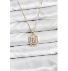 316L Çelik Zincir Gold Renk Plaka Model Zirkon Taşlı Kadın Kolye - TJ-BKO10858