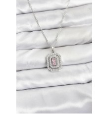 316L Çelik Zincir Gümüş Renk Plaka Model Zirkon Taşlı Kadın Kolye - TJ-BKO10859