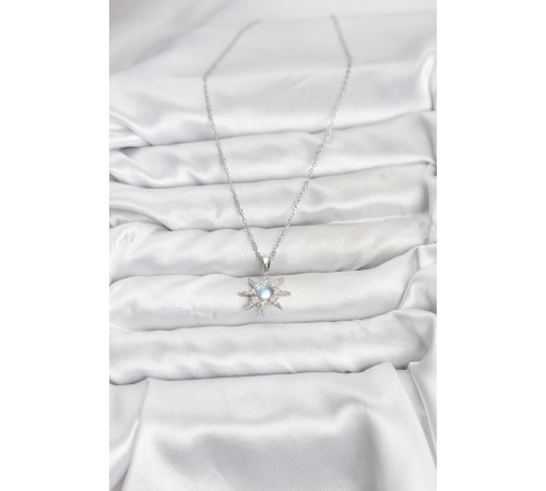 316L Çelik Zincir Gümüş Renk Kutup Yıldızı Model Zirkon Taşlı Kadın Kolye - TJ-BKO10860