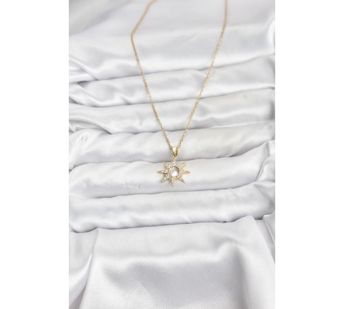 316L Çelik Zincir Gold Renk Kutup Yıldızı Model Zirkon Taşlı Kadın Kolye - TJ-BKO10861