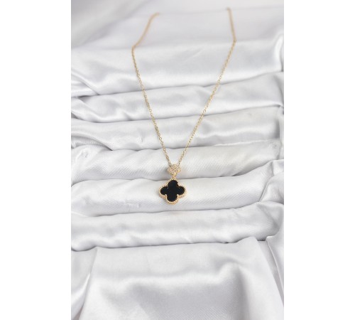 316L Çelik Zincir Gold Renk Yonca Model Zirkon Taşlı Kadın Kolye - TJ-BKO10863