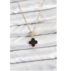 316L Çelik Zincir Gold Renk Yonca Model Zirkon Taşlı Kadın Kolye - TJ-BKO10863