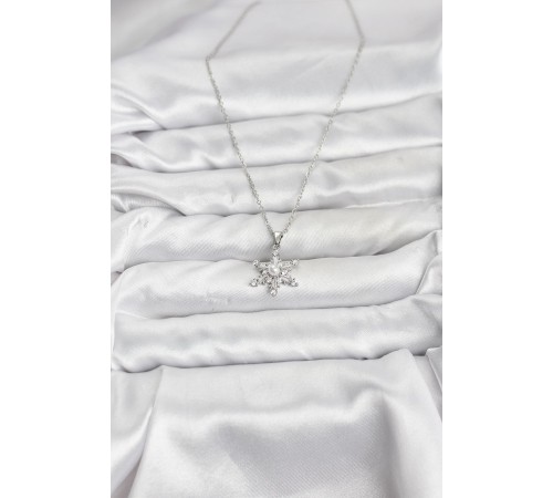316L Çelik Zincir Gümüş Renk Kar Tanesi Model Zirkon Taşlı Kadın Kolye - TJ-BKO10864