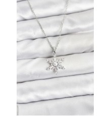 316L Çelik Zincir Gümüş Renk Kar Tanesi Model Zirkon Taşlı Kadın Kolye - TJ-BKO10864