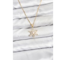 316L Çelik Zincir Gold Renk Kar Tanesi Model Zirkon Taşlı Kadın Kolye - TJ-BKO10865