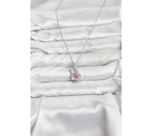 316L Çelik Zincir Gümüş Renk Pembe Kuğu Model Zirkon Taşlı Kadın Kolye - TJ-BKO10866