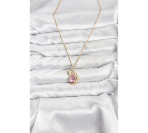 316L Çelik Zincir Gold Renk Pembe Kuğu Model Zirkon Taşlı Kadın Kolye - TJ-BKO10867