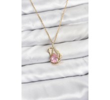 316L Çelik Zincir Gold Renk Pembe Kuğu Model Zirkon Taşlı Kadın Kolye - TJ-BKO10867