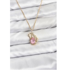 316L Çelik Zincir Gold Renk Pembe Kuğu Model Zirkon Taşlı Kadın Kolye - TJ-BKO10867
