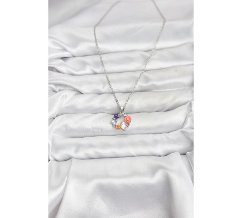 316L Çelik Zincir Gümüş Renk Çiçekli Kedili Model Kadın Kolye - TJ-BKO10870