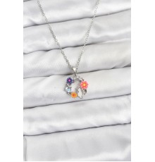 316L Çelik Zincir Gümüş Renk Çiçekli Kedili Model Kadın Kolye - TJ-BKO10870