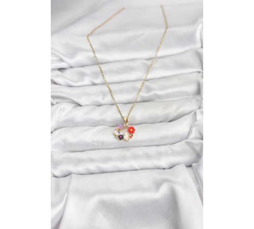 316L Çelik Zincir Gold Renk Çiçekli Kedili Model Kadın Kolye - TJ-BKO10871