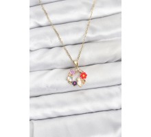 316L Çelik Zincir Gold Renk Çiçekli Kedili Model Kadın Kolye - TJ-BKO10871